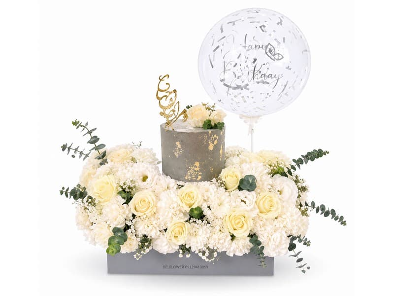 باکس گل و کیک جشن پایان کلاس زبان – گل فروشی آنلاین تهران | باکس گل | دسته گل | گل تولد | گل ترحیم