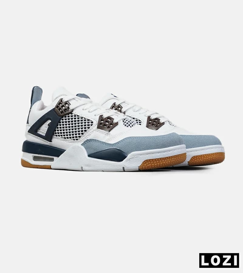 کتانی ساقدار زنانه و مردانه سفید آبی Nike air jordan 4 مدل 8242 — تصویر ۶