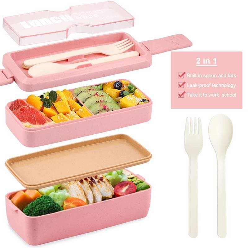 ظرف غذای گیاهی 2 طبقه با قاشق و چنگال 750 میل Lunch Box — تصویر ۴