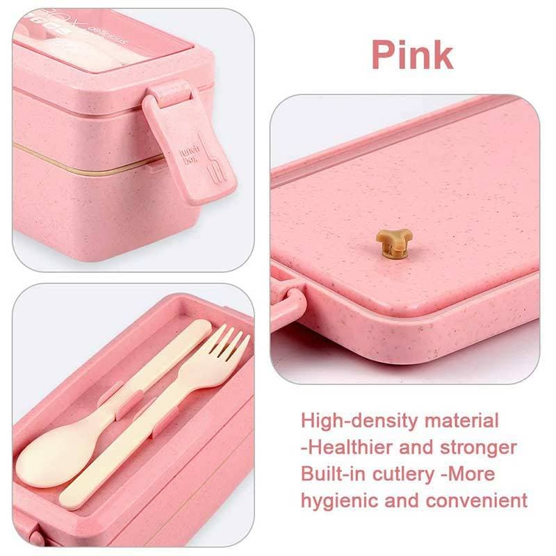 ظرف غذای گیاهی 2 طبقه با قاشق و چنگال 750 میل Lunch Box — تصویر ۵
