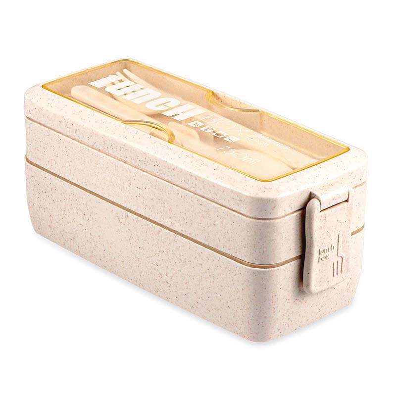 ظرف غذای گیاهی 2 طبقه با قاشق و چنگال 750 میل Lunch Box — تصویر ۶
