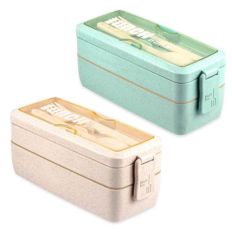 ظرف غذای گیاهی 2 طبقه با قاشق و چنگال 750 میل Lunch Box