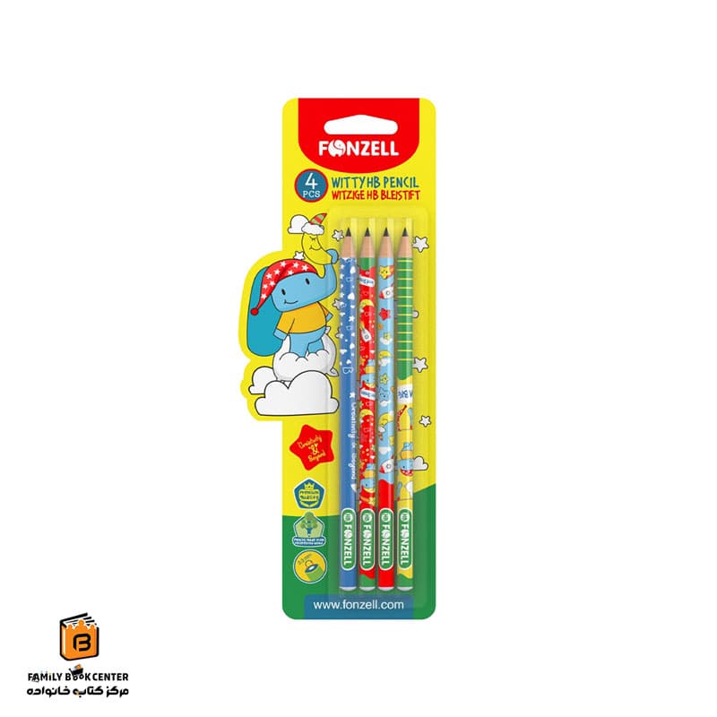 پک 4 عددی مداد مشکی HB طرح فیل خوابالو فونزل (FONZELL)