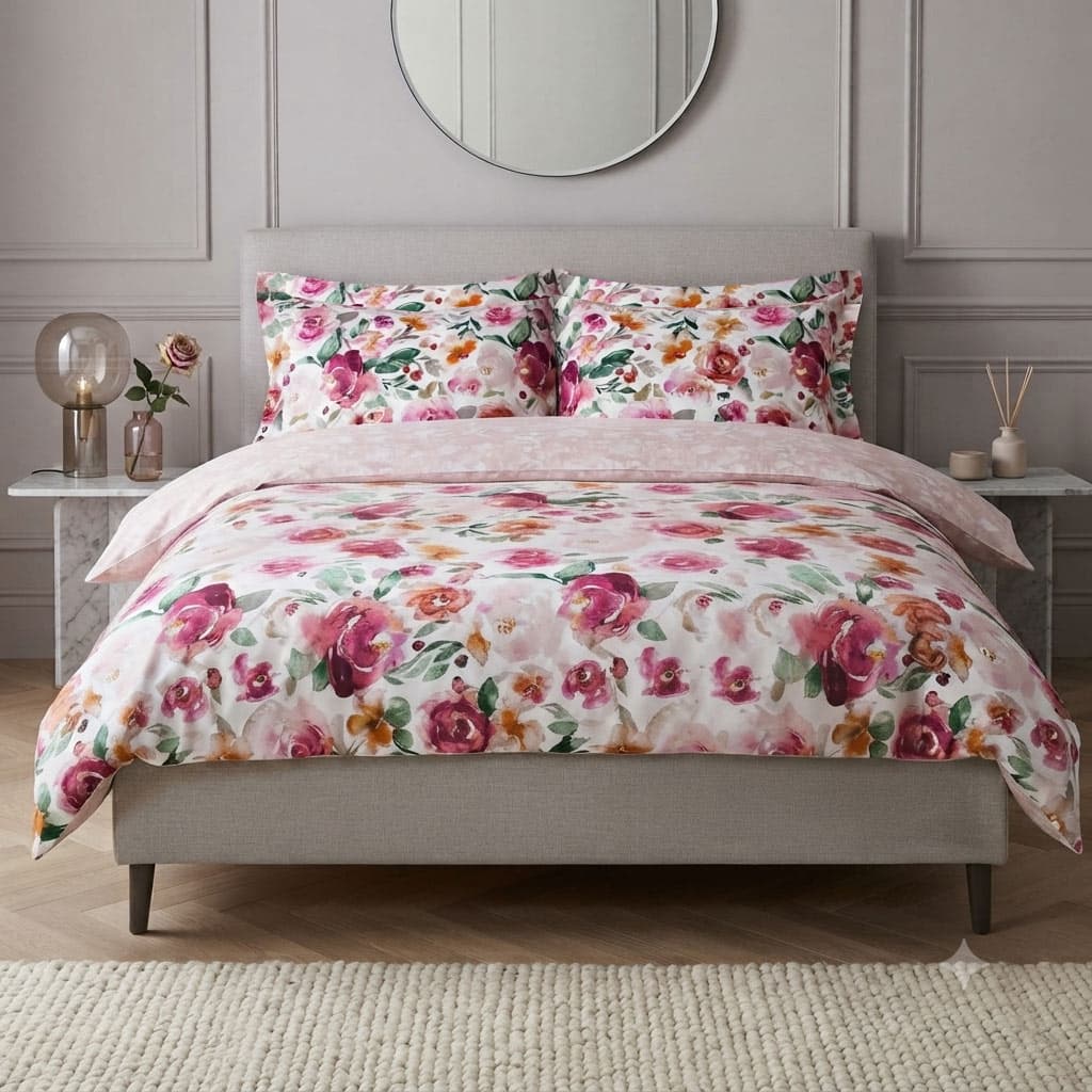 ست لحاف کاوری دونفره پانسی صورتی Queen size