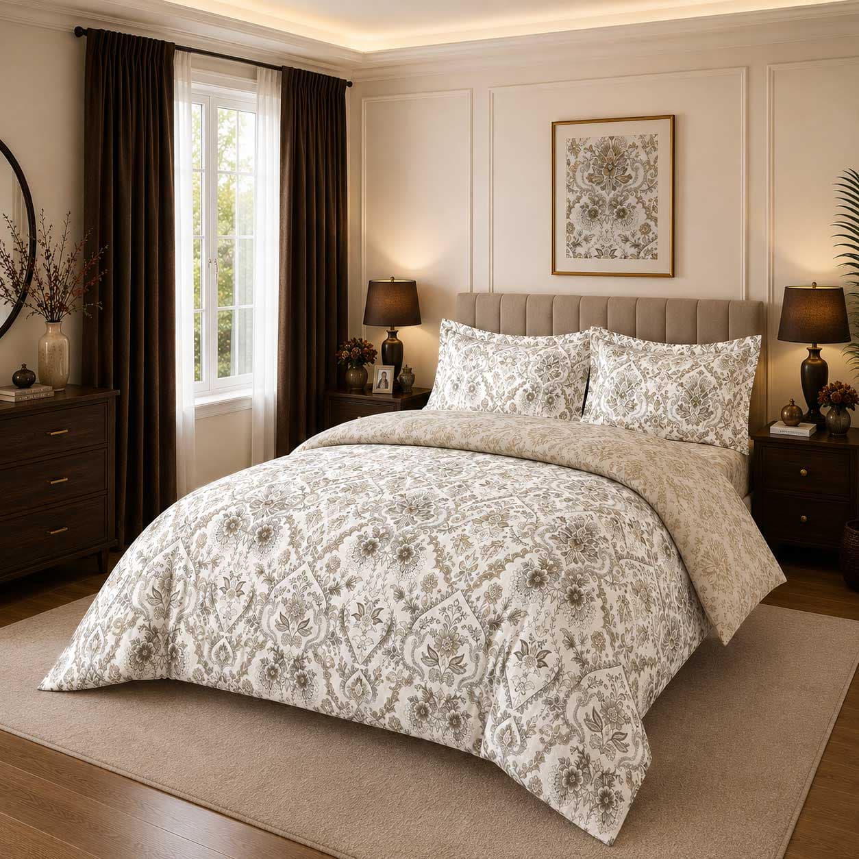 ست لحاف کاوری دونفره اسلیم کرم Queen size