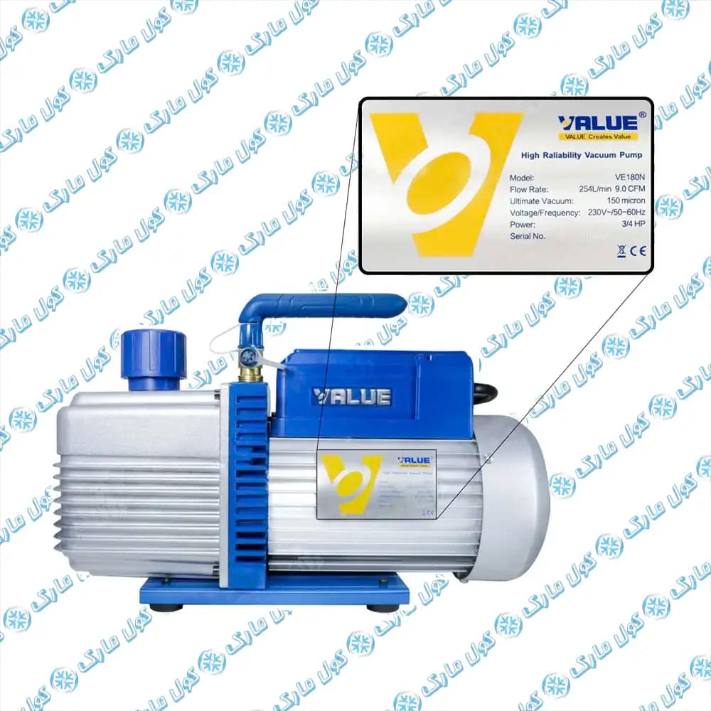 پمپ وکیوم تک مرحله‌ای والو VALUE مدل VE180N با توان 3/4 اسب بخار — تصویر ۳