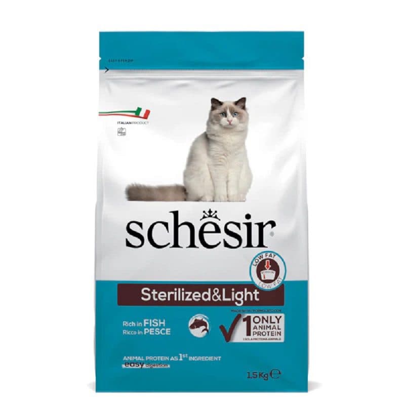غذای خشک گربه شسیر مدل Sterilized & Light با طعم ماهی وزن 1.5 کیلوگرم