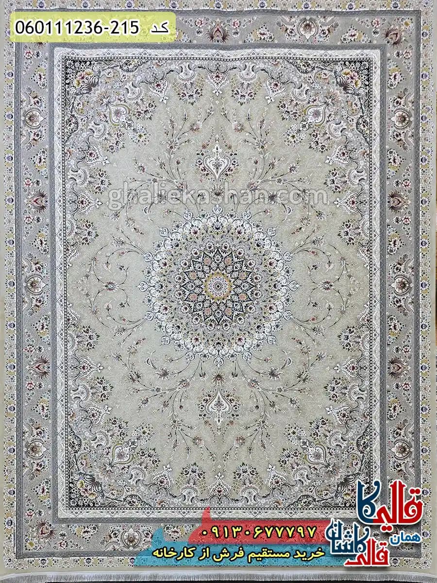 فرش 1200 شانه طرح بردیا رنگ بژ گل برجسته کاشان — تصویر ۳
