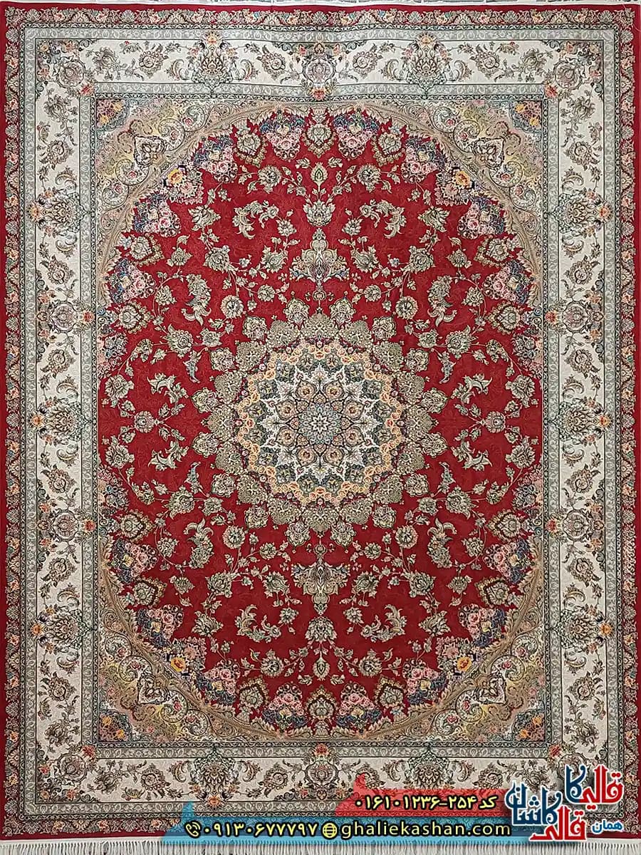 فرش 1200 شانه طرح شهریار رنگ قرمز لاکی کاشان — تصویر ۳