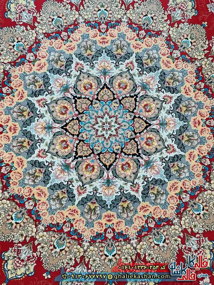 فرش 1200 شانه طرح شهریار رنگ قرمز لاکی کاشان — تصویر ۵
