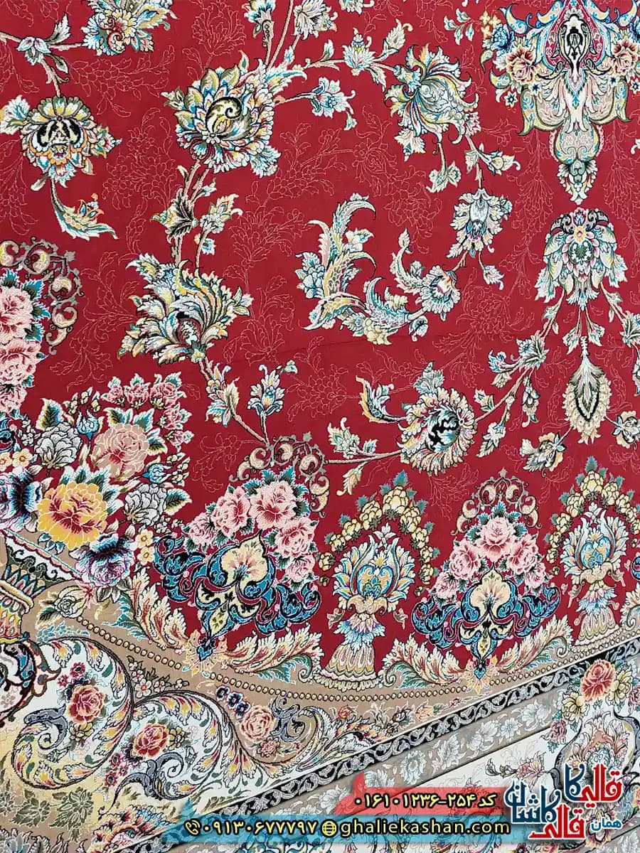 فرش 1200 شانه طرح شهریار رنگ قرمز لاکی کاشان — تصویر ۶