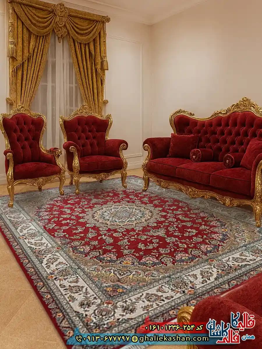 فرش 1200 شانه طرح شهریار رنگ قرمز لاکی کاشان