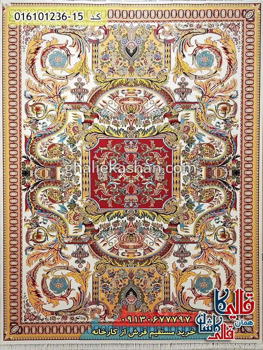 فرش 1200 شانه طرح آدریانا رنگ کرم کاشان — تصویر ۸