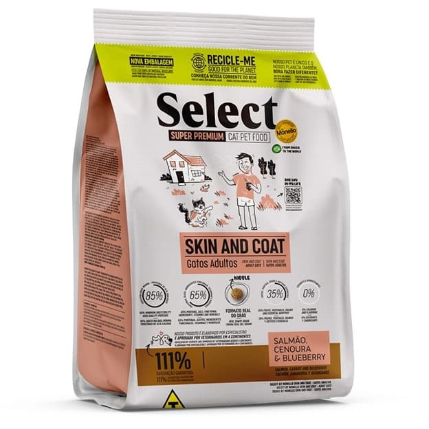 غذای خشک گربه بالغ مونلو سلکت Monello Select مدل پوست و مو Skin and Coat وزن 7 کیلوگرم