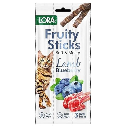تشویقی مدادی گربه برند لورا LORA طعم بره و بلوبری Fruity sticks