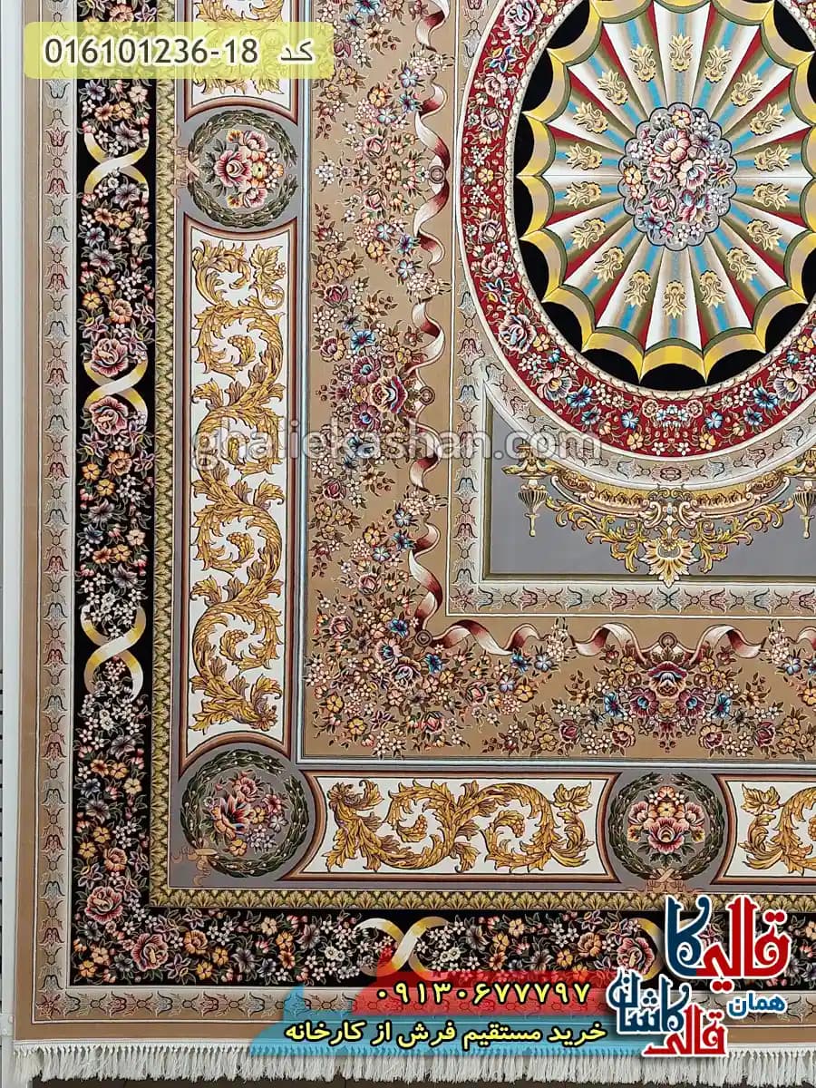 فرش 1200 شانه طرح آدلاید رنگ بژ کاشان — تصویر ۴