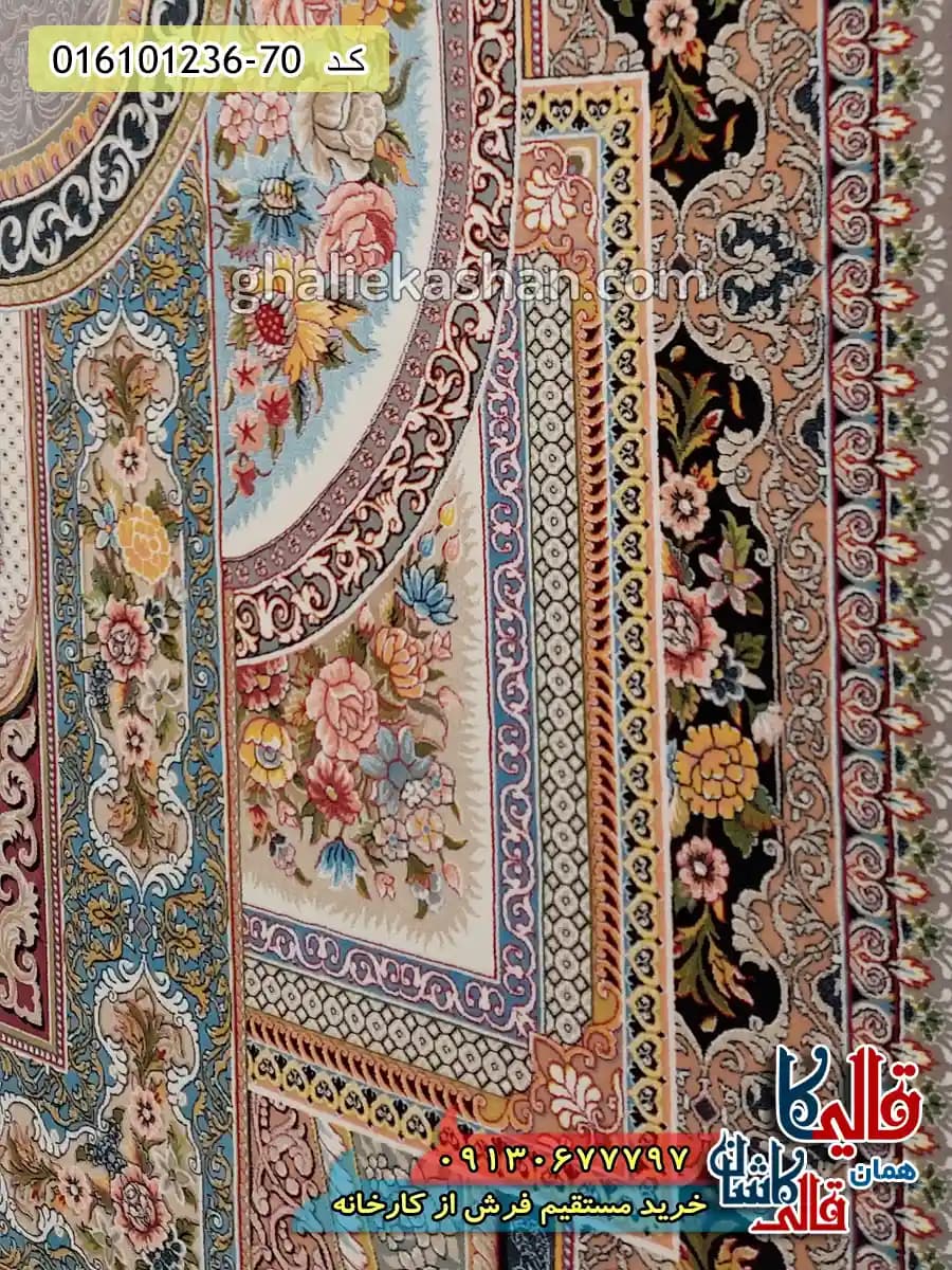 فرش 1200 شانه طرح باغ معلق رنگ طوسی نقره ای کاشان — تصویر ۶