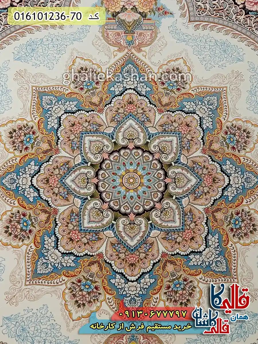فرش 1200 شانه طرح باغ معلق رنگ طوسی نقره ای کاشان — تصویر ۱۰