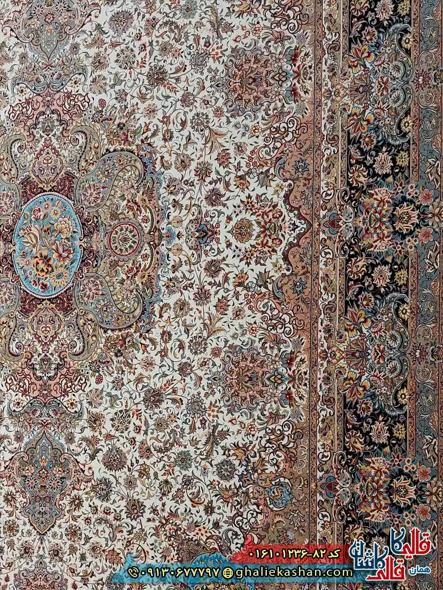 فرش 1200 شانه اصیل طرح تبریز رنگ کرم کاشان — تصویر ۱۱