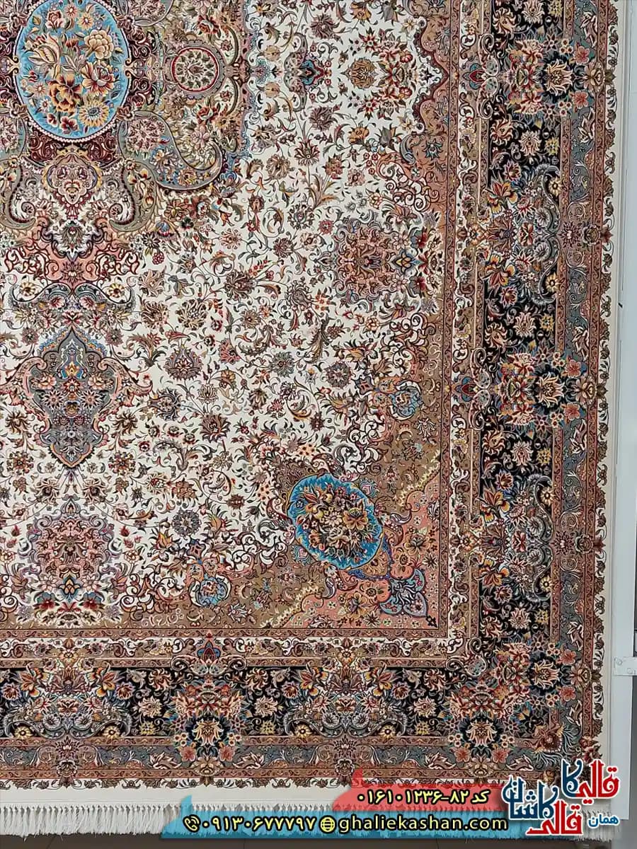 فرش 1200 شانه اصیل طرح تبریز رنگ کرم کاشان — تصویر ۹