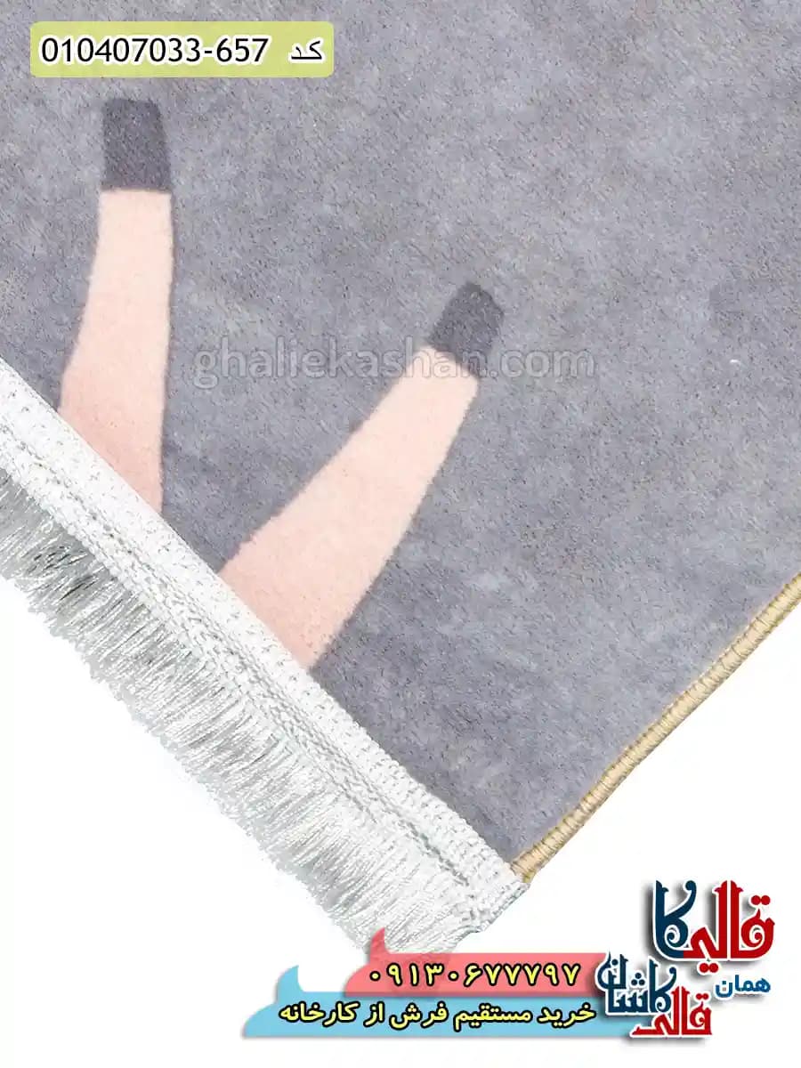 فرش کودک دخترانه 700 شانه طرح اسب تک شاخ رنگ طوسی کاشان — تصویر ۵