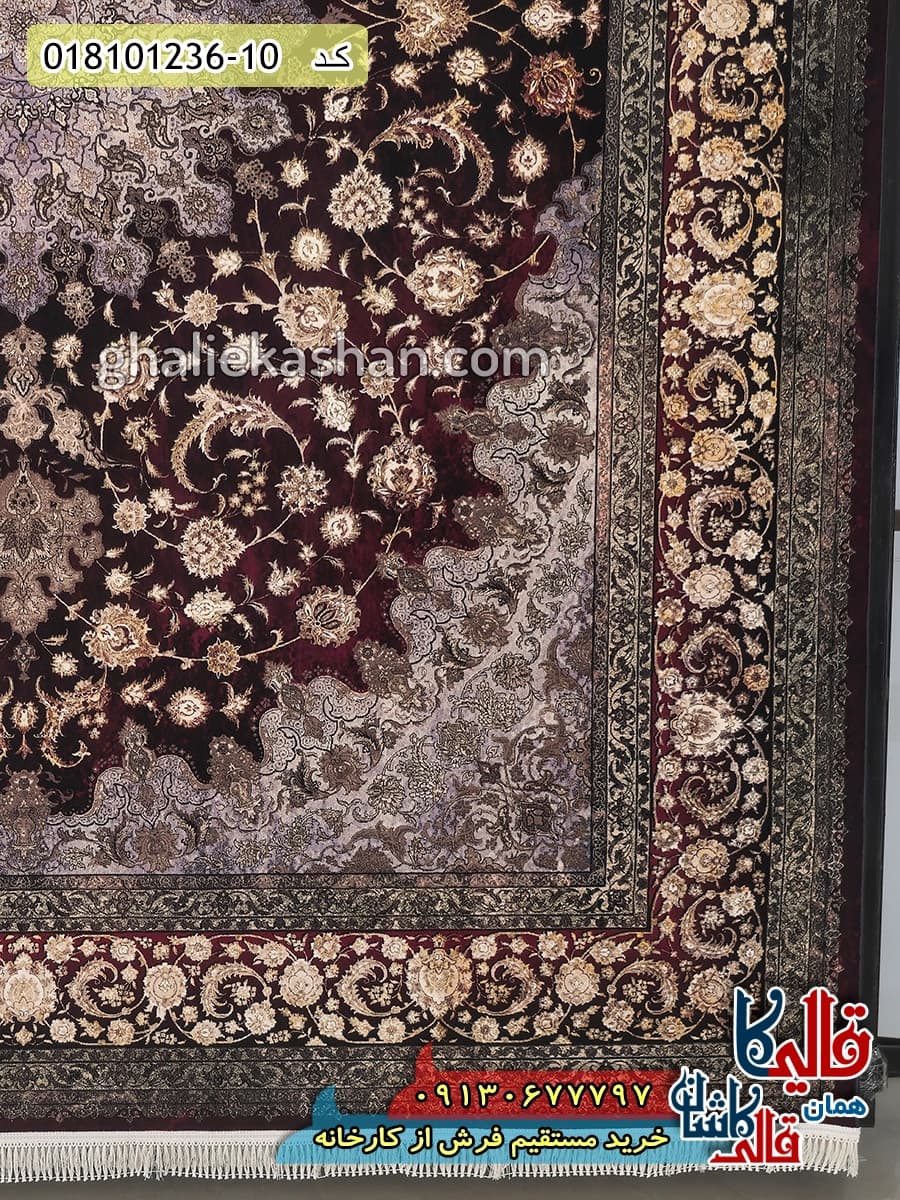 فرش طلاکوب وینتیج 1200 شانه طرح اصفهان زمینه قرمز روناسی کاشان — تصویر ۴