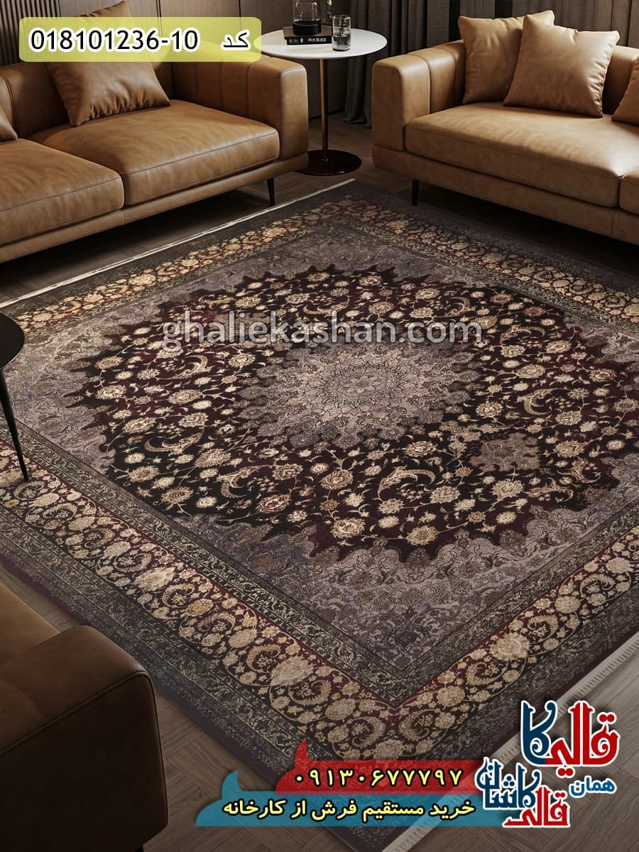 فرش طلاکوب وینتیج 1200 شانه طرح اصفهان زمینه قرمز روناسی کاشان — تصویر ۷