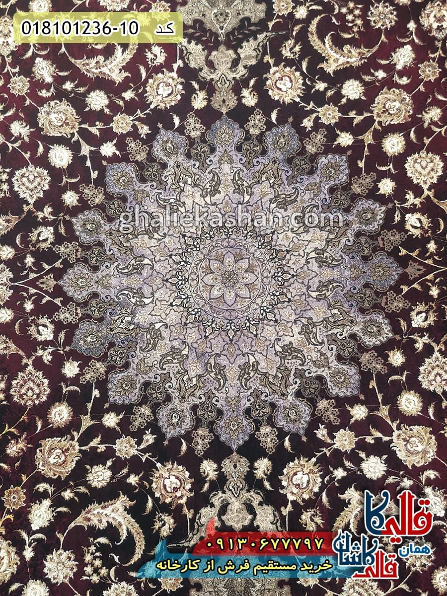 فرش طلاکوب وینتیج 1200 شانه طرح اصفهان زمینه قرمز روناسی کاشان — تصویر ۱۰