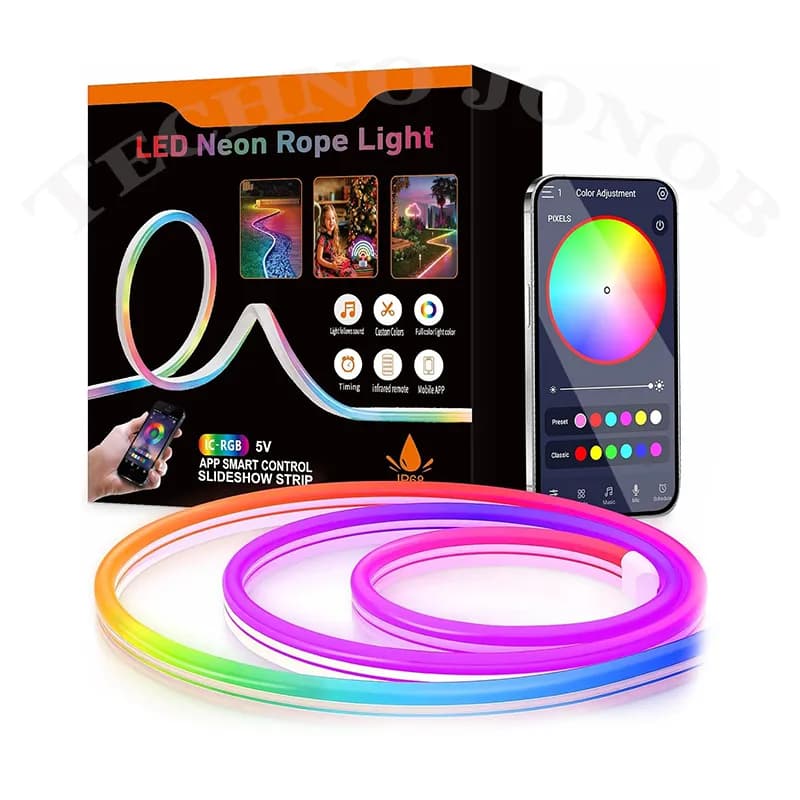 ریسه نئون فلکسی هوشمند ۵ متری RGB-IC مدل USB موزیکال – همراه با کنترل
