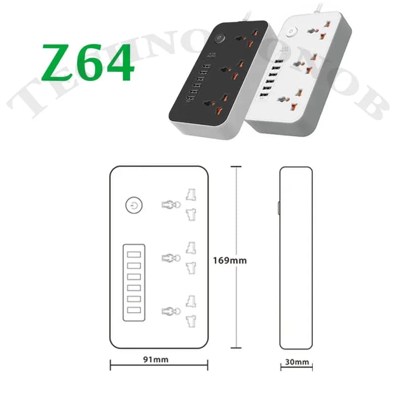 چندراهی برق مدل Power Socket Z64 | دارای 6 عدد USB — تصویر ۴