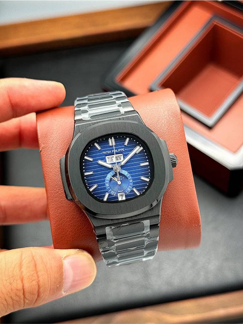 ساعت مردانه پتک فیلیپ ناتیلوس اتومات Patek Philippe NUATILOS – آبی/ بند مشکی — تصویر ۲