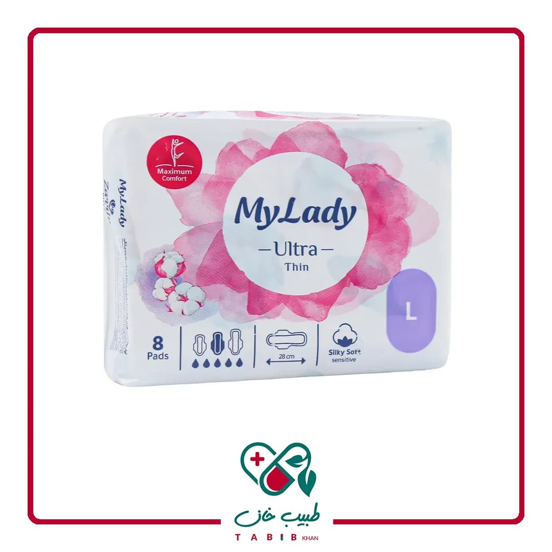 نوار بهداشتی ایرلید سیلکلی سافت سایز بزرگ مای لیدی 8 عددی/My Lady Large Ultra Thin Silky Soft 8 Pads — تصویر ۴