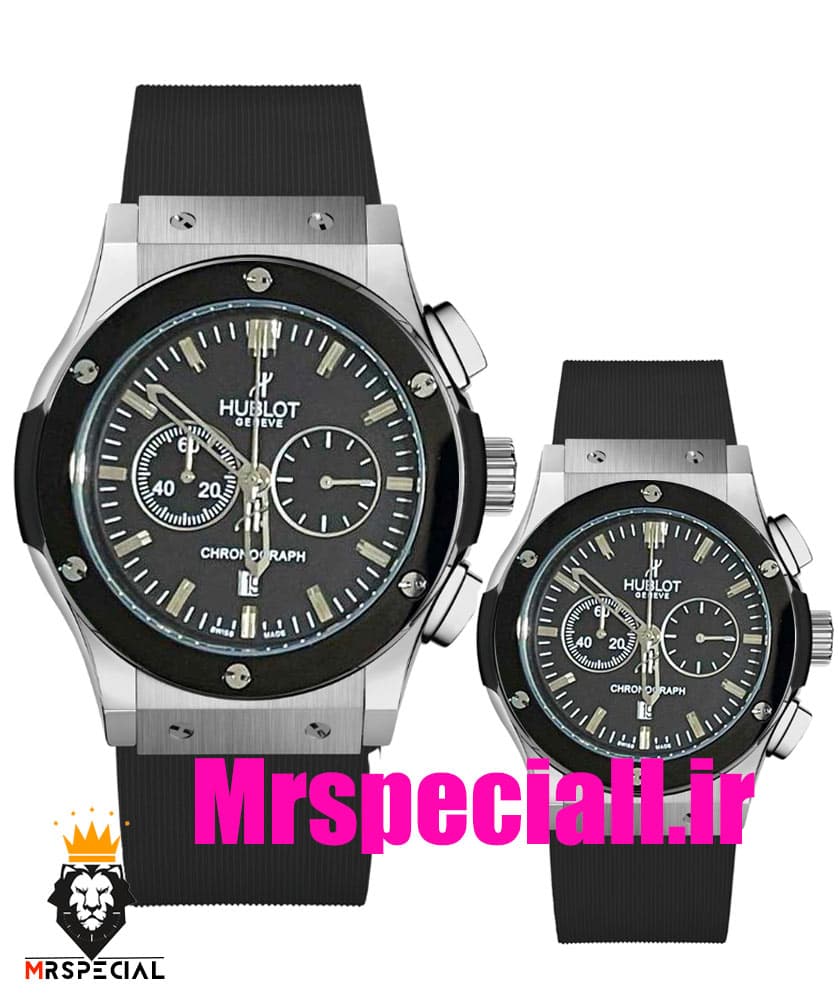 ساعت ست هابلوت مردانه و زنانه کرنوگراف مشکی صفحه مشکی 0964 HUBLOT BIG BANG