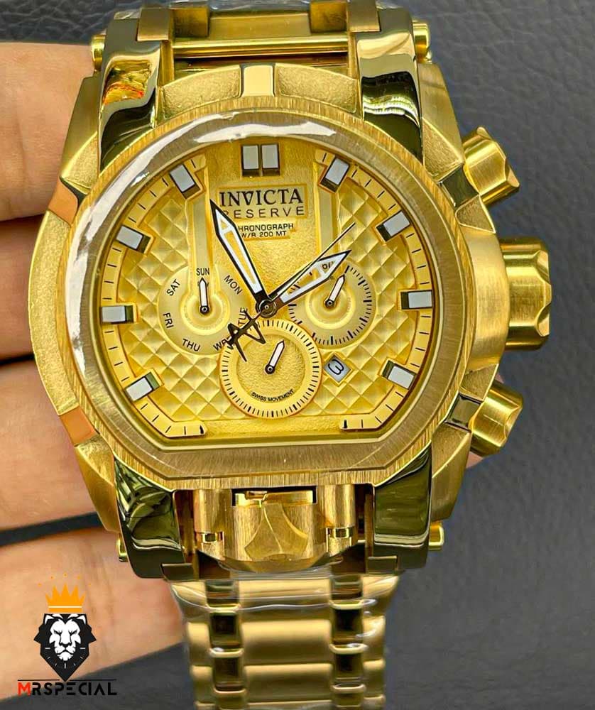 ساعت مچی مردانه اینویکتا مدل زئوس کرنوگراف طلایی صفحه طلایی 0939 INVICTA ZEUS — تصویر ۳
