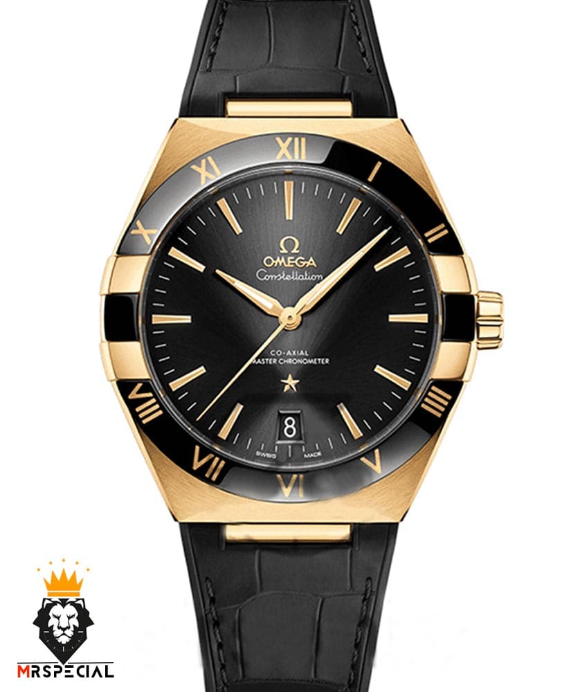 ساعت مچی مردانه امگا کانسلیشن اتوماتیک بند چرم صفحه مشکی OMEGA CONSTELLATION 00926