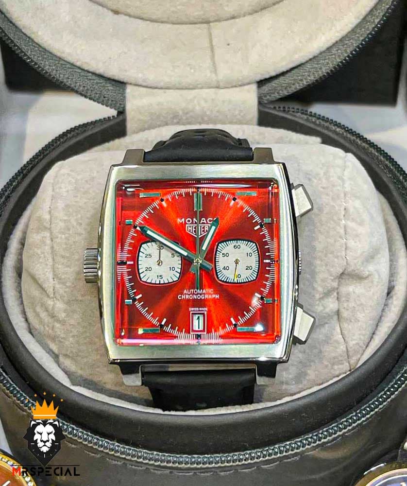 ساعت مچی مردانه تگ هویر موناکو کرنوگراف بند چرم صفحه قرمز 0868 TAG HEUER MONACO — تصویر ۴