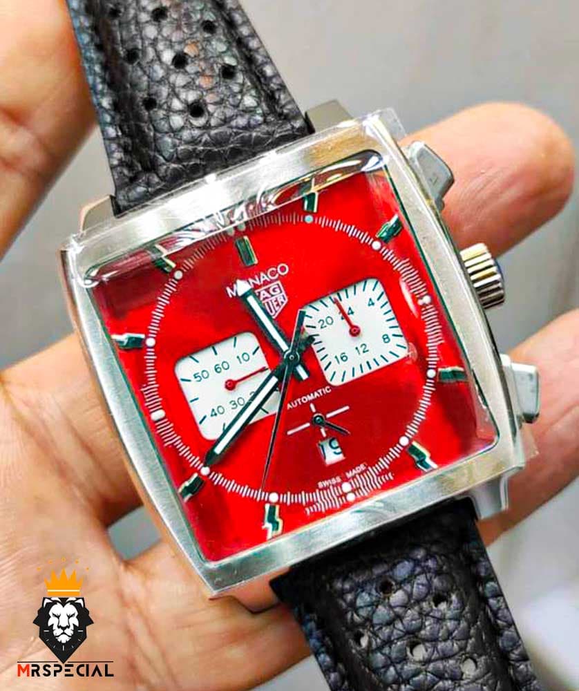 ساعت مچی مردانه تگ هویر موناکو کرنوگراف بند چرم صفحه قرمز 0868 TAG HEUER MONACO — تصویر ۵