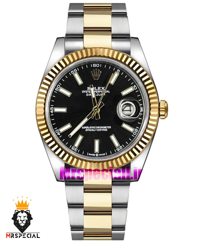 ساعت رولکس مردانه مدل دیت جاست اتوماتیک دورنگ طلایی صفحه مشکی 5933 ROLEX DATEJUST — تصویر ۲