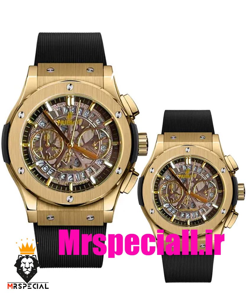 ساعت ست هابلوت مردانه و زنانه کرنوگراف طلایی صفحه اسکلتون 6629 HUBLOT BIG BANG
