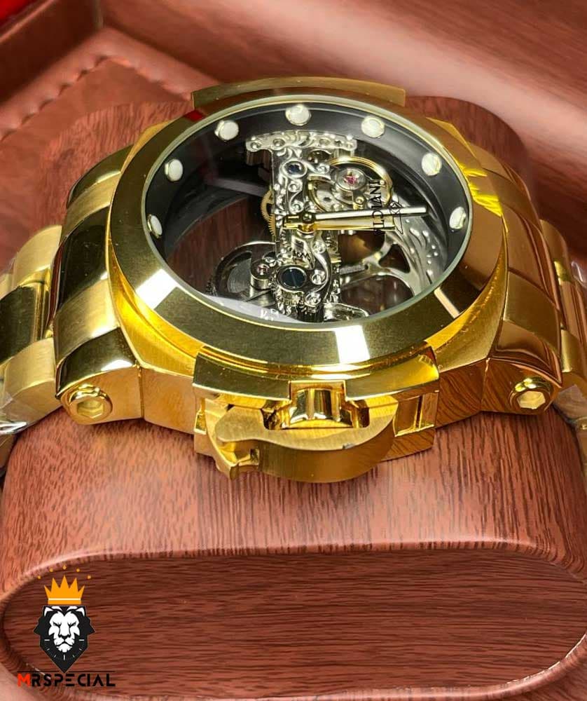 ساعت اینویکتا مردانه اتوماتیک طلایی صفحه شیشه ای اسکلتون زه مشکی 0213 INVICTA Automatic — تصویر ۱۱