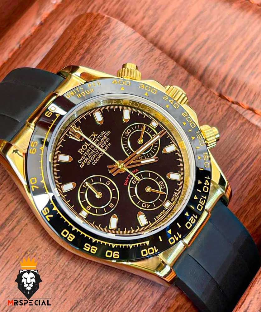 ساعت مردانه رولکس دیتونا کوارتز فول دیت بند رابر طلایی قاب سرامیک 5892 ROLEX DAYTONA — تصویر ۵