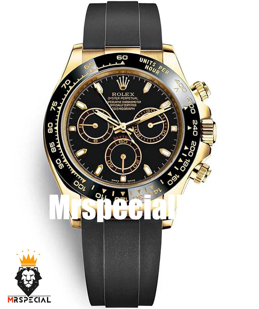 ساعت مردانه رولکس دیتونا کوارتز فول دیت بند رابر طلایی قاب سرامیک 5892 ROLEX DAYTONA