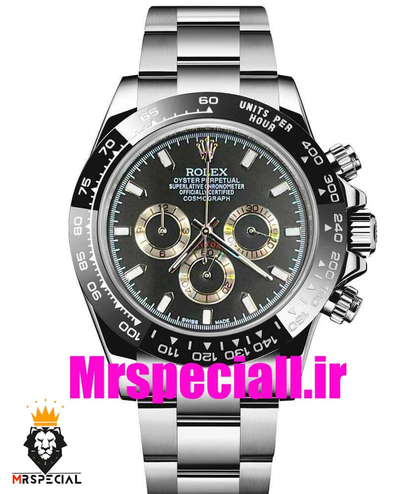 ساعت مردانه رولکس دیتونا کوارتز کرنوگراف استیل قاب سرامیک صفحه مشکی 5891 ROLEX DAYTONA