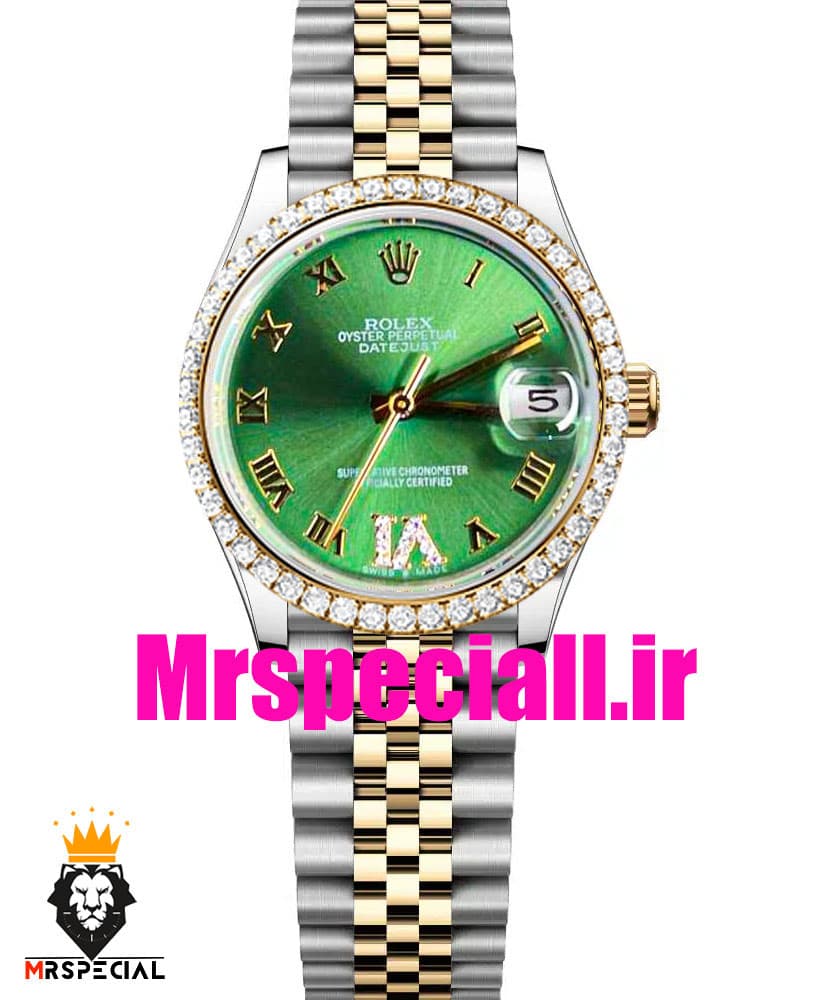 ساعت رولکس زنانه مدل دیت جاست اتوماتیک دورنگ طلایی صفحه سبز 5809 ROLEX DATEJUST