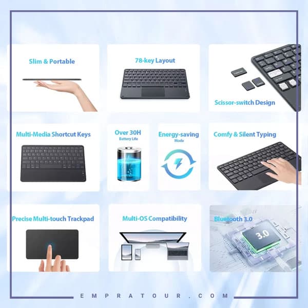 کیبورد بلوتوثی همراه با تاچ پد کوتسی Coteci Portable Bluetooth Smart Keyboard 64015 — تصویر ۴