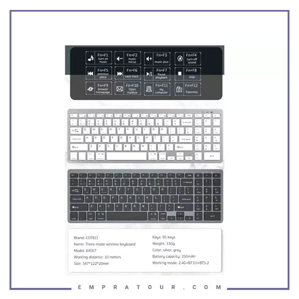 کیبورد بی سیم سه حالته کوتتسی Coteetci Three-mode wireless keyboard 84007 — تصویر ۵