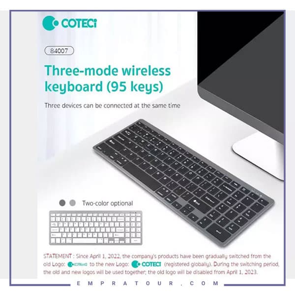 کیبورد بی سیم سه حالته کوتتسی Coteetci Three-mode wireless keyboard 84007 — تصویر ۸
