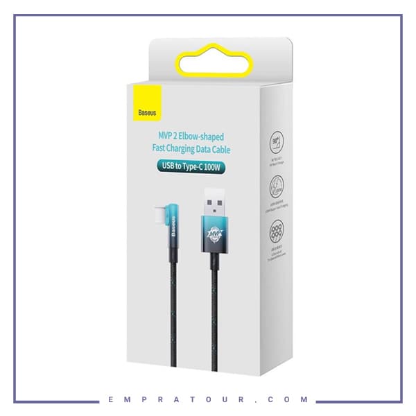 کابل تایپ سی گیمینگ بیسوس 1متر Baseus MVP2ELBOW TYPEC 100W CAVP000421 — تصویر ۳