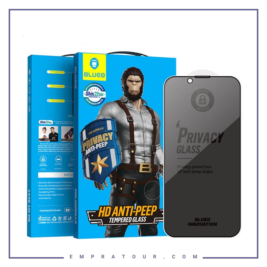 محافظ صفحه نمایش حریم شخصی بولوئو آیفون Blueo HD Anti-Peep Tempered Glass Iphone 14 Pro — تصویر ۵