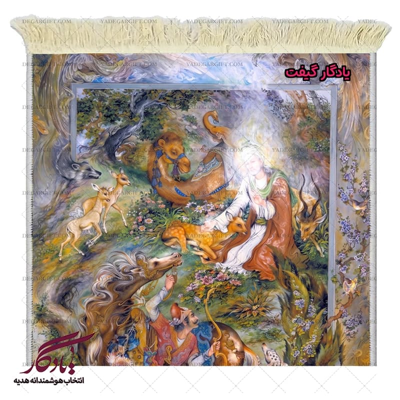 تابلو فرش ماشینی طرح منیاتور ضامن آهو کد mi81 - 50*35 — تصویر ۵